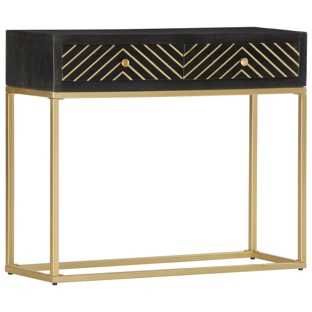 Wandtafel 90X30X75 Cm Massief Mangohout Kleurig Zwart en goud