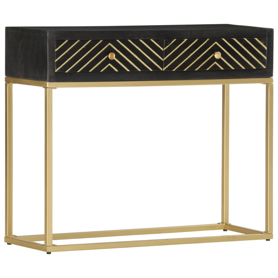 Wandtafel 90X30X75 Cm Massief Mangohout Kleurig Zwart en goud