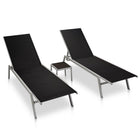 Sunloungers 2 pcs with table steel and textilene black
