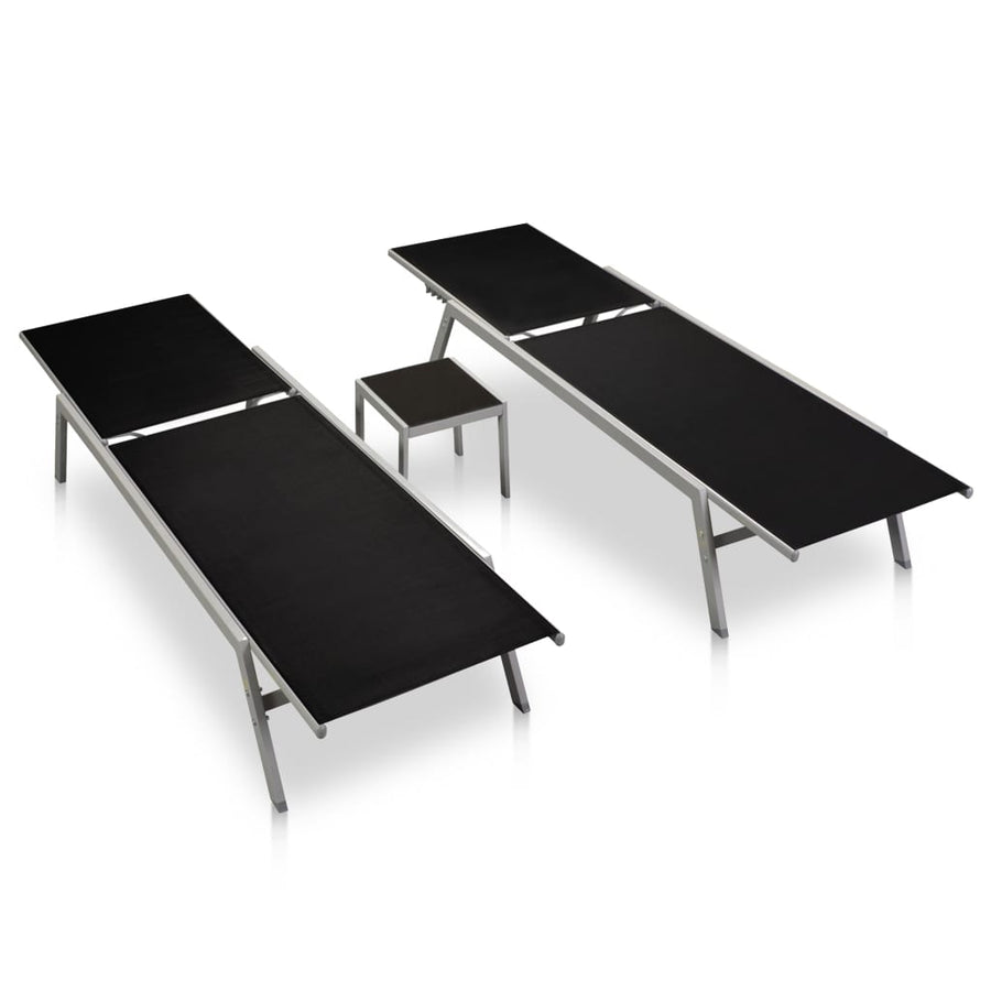 Ligbedden 2 St Met Tafel Staal En Textileen Zwart