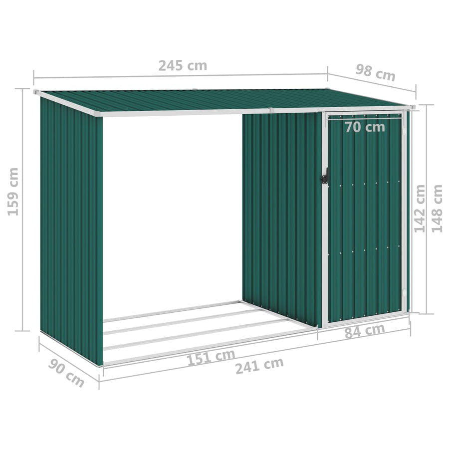 Brandhoutschuur 245X98X159 Cm Gegalvaniseerd Staal Groen