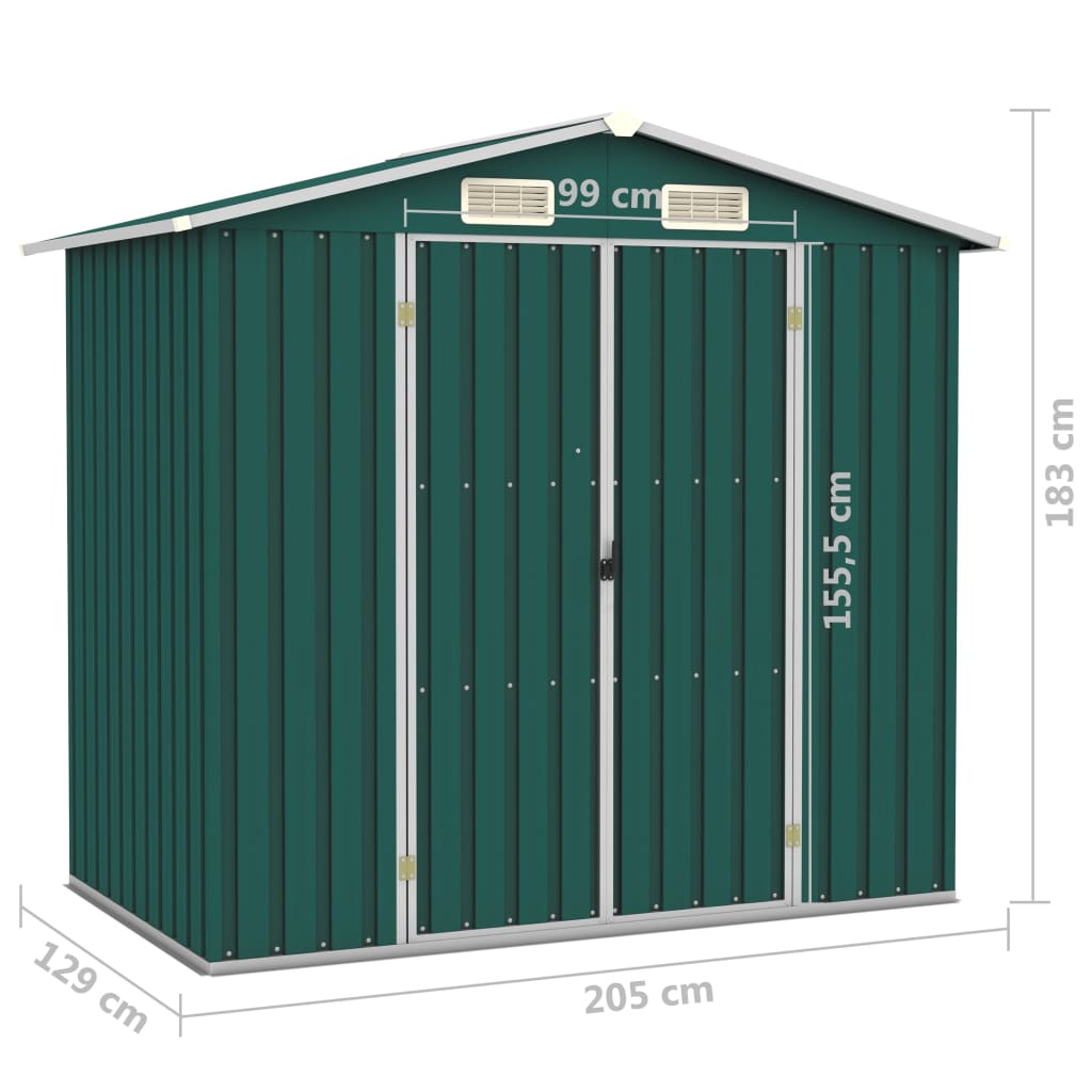 Tuinschuur 205x129x183 cm gegalvaniseerd staal groen Groen