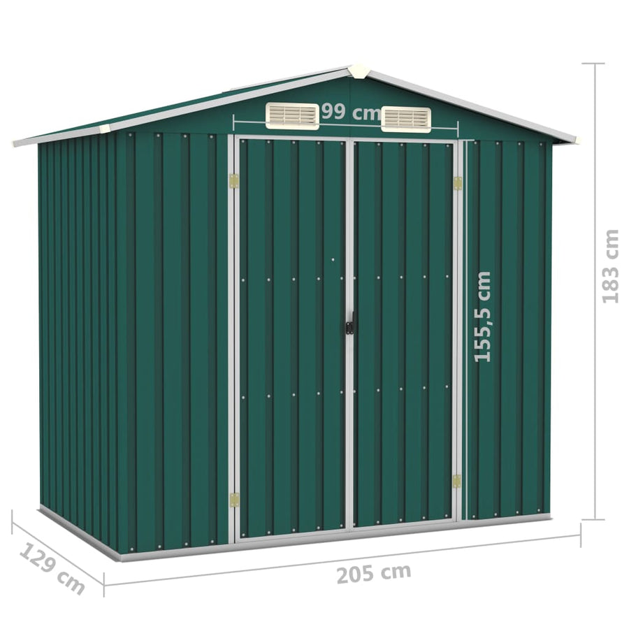 Tuinschuur 205x129x183 cm gegalvaniseerd staal groen Groen