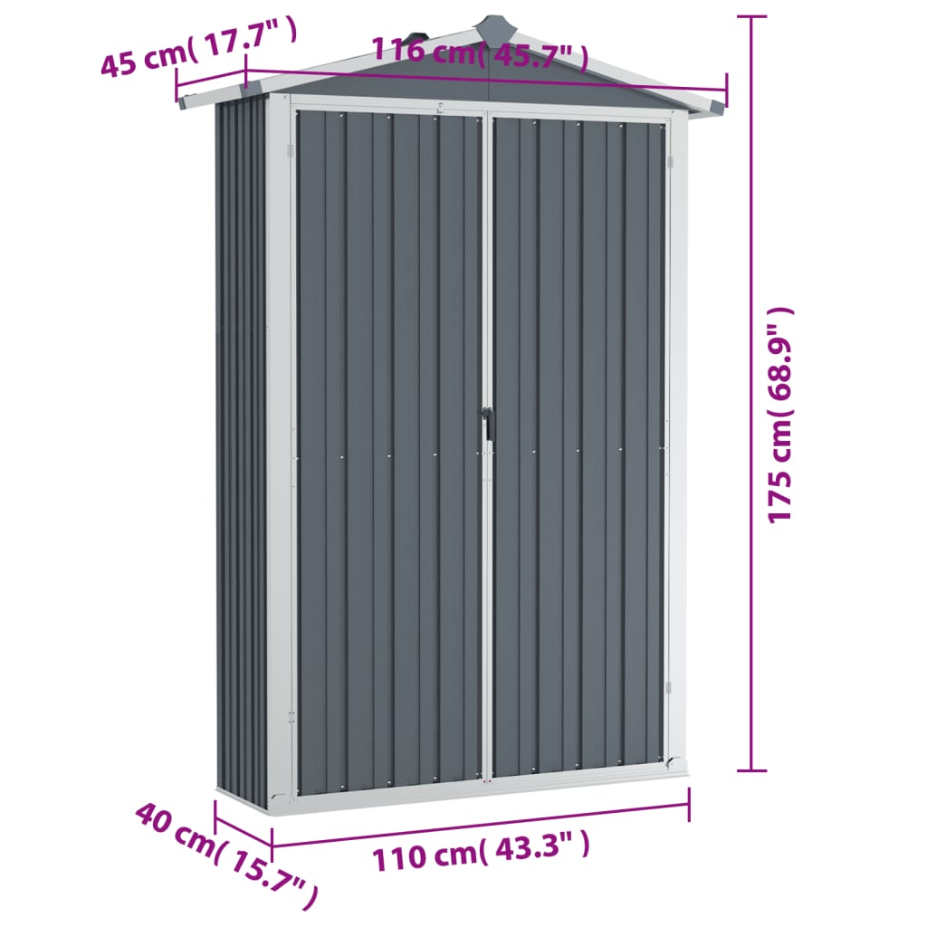 Tuinschuur 116X45X175 Cm Gegalvaniseerd Staal Grijs