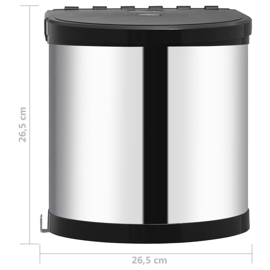 Keukenvuilnisbak Inbouw 8 L Roestvrij Staal 26.5 x 26.5 cm Zwart en zilver