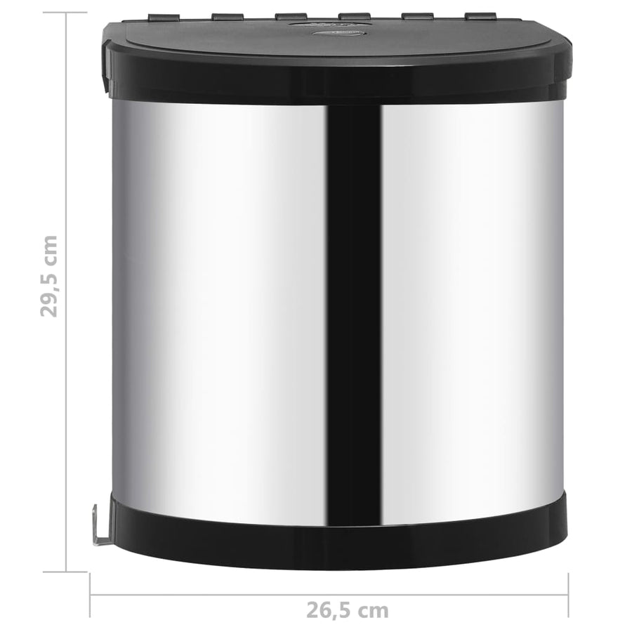 Keukenvuilnisbak inbouw 12 L roestvrij staal 26.5 x 29.5 cm Zwart en zilver