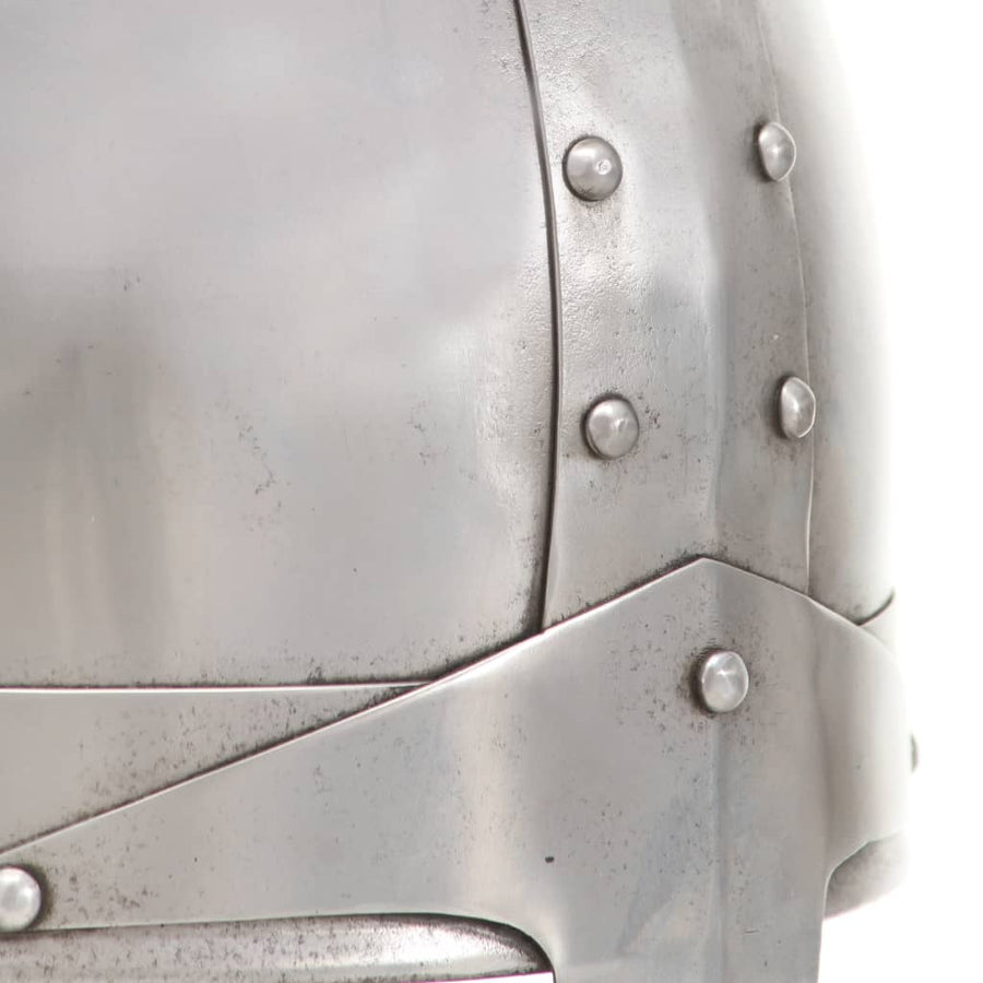 Ridderhelm middeleeuws replica LARP staal zilverkleurig