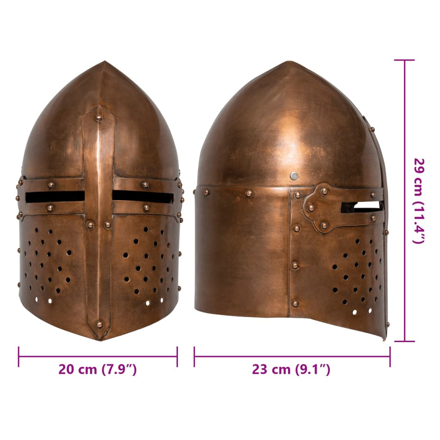 Ridderhelm Middeleeuws Replica Larp Staal Koperkleurig