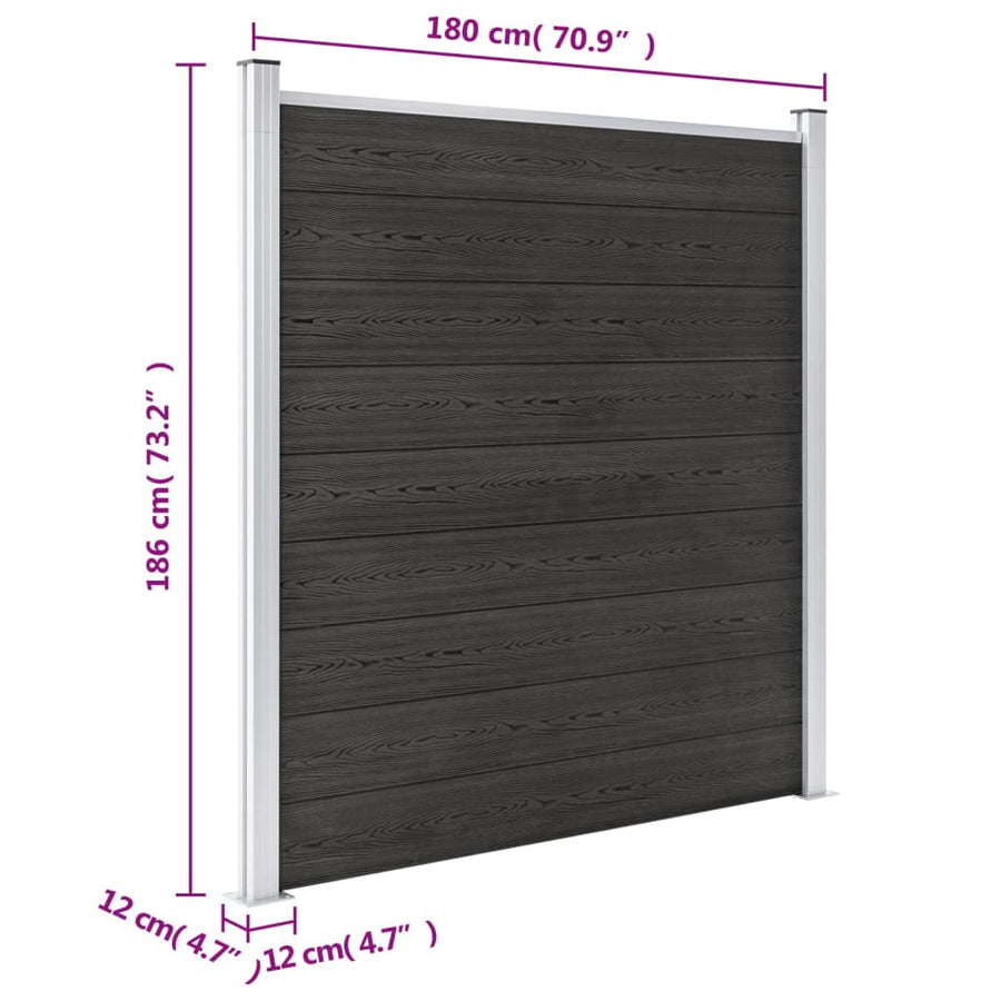 Schutting 180x186 cm HKC grijs Grijs 1 sectie met 2 palen