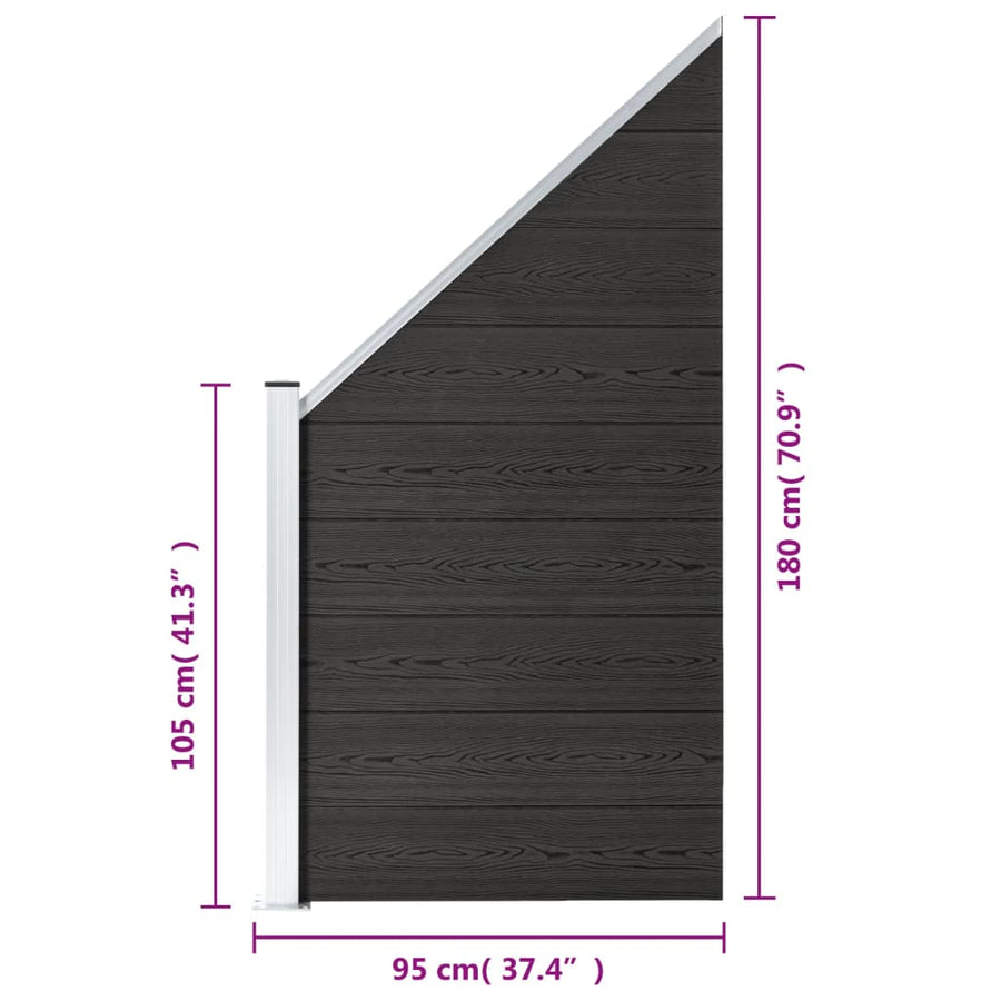 Schuttingpaneel 95x(105-180) cm HKC grijs Grijs 1 schuine sectie