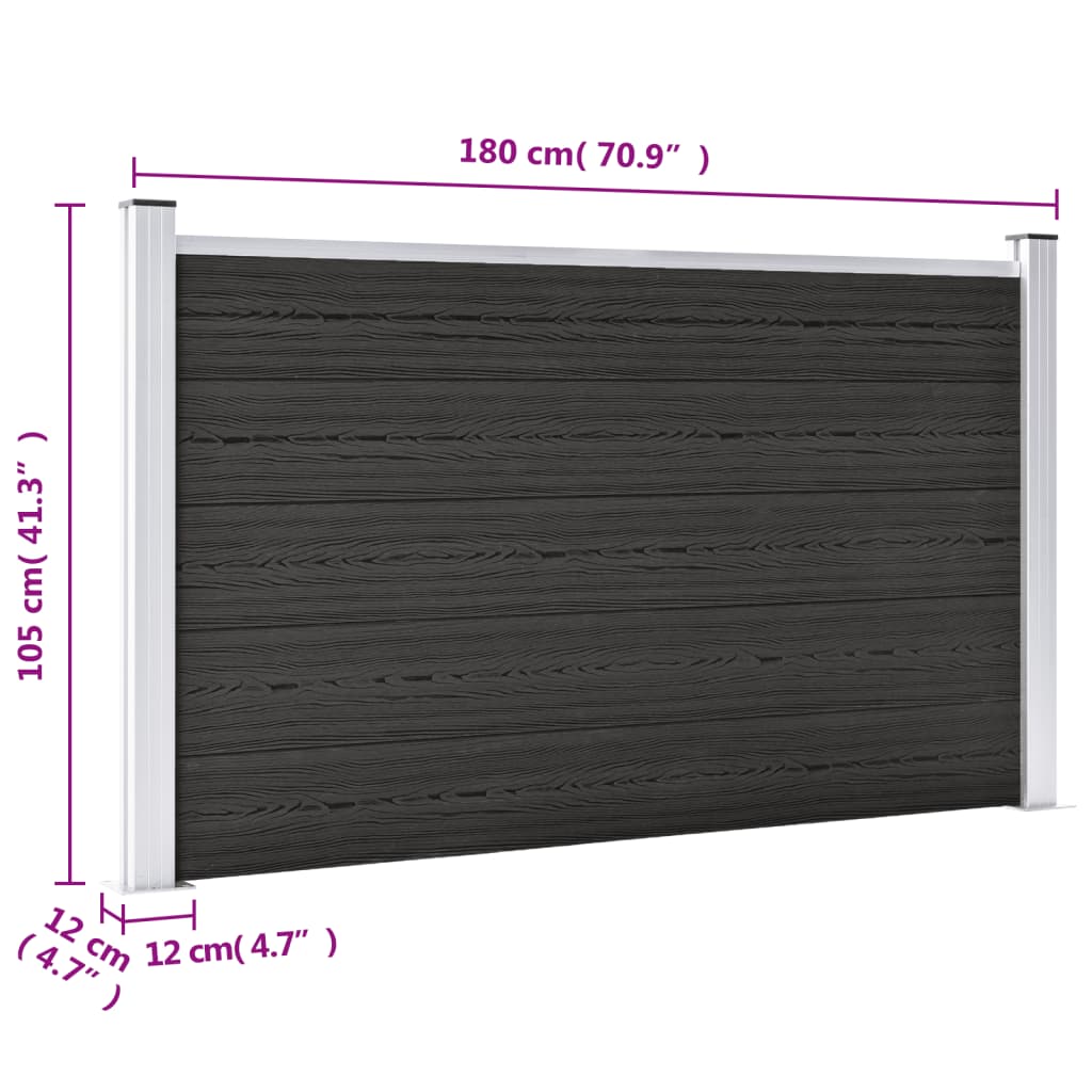 Schutting 180x105 cm HKC grijs Grijs 1 sectie met 2 palen