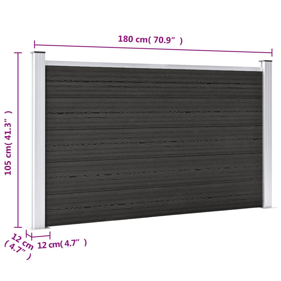 Schutting 180x105 cm HKC grijs Grijs 1 sectie met 2 palen