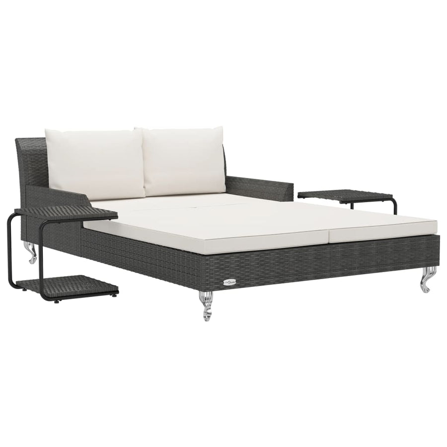 Ligbed Met Kussens 2-Persoons Poly Rattan Zwart