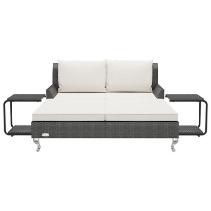 Ligbed Met Kussens 2-Persoons Poly Rattan Zwart