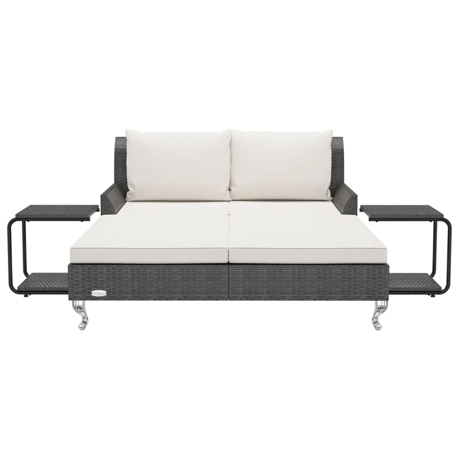 Ligbed Met Kussens 2-Persoons Poly Rattan Zwart