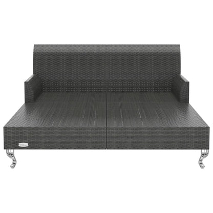 Ligbed Met Kussens 2-Persoons Poly Rattan Zwart