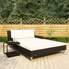 Ligbed 2-persoons poly rattan zwart met kussens