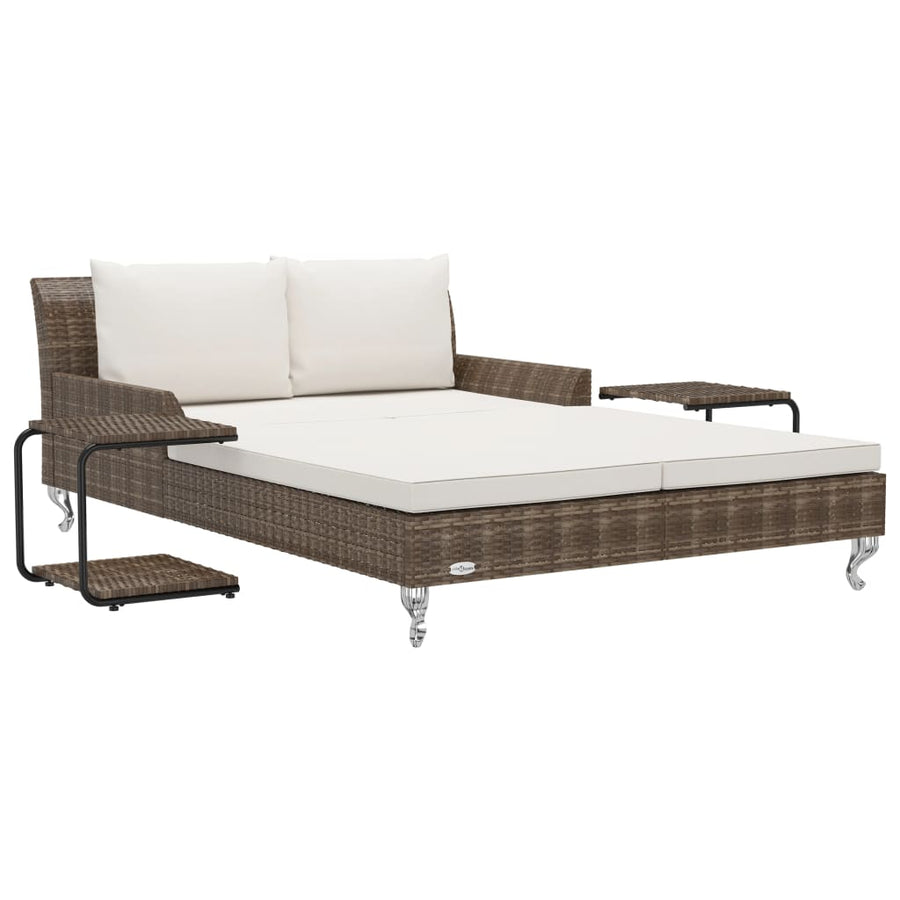Ligbed Met Kussens 2-Persoons Poly Rattan Bruin