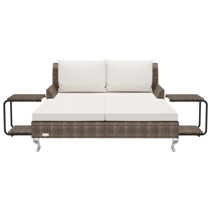 Ligbed Met Kussens 2-Persoons Poly Rattan Bruin