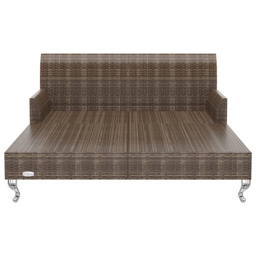 Ligbed Met Kussens 2-Persoons Poly Rattan Bruin