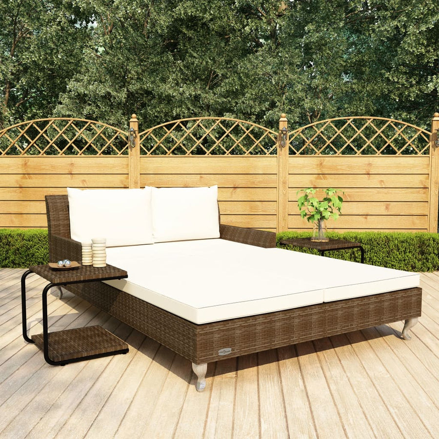 Ligbed Met Kussens 2-Persoons Poly Rattan Bruin