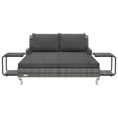 Ligbed met kussens 2-persoons poly rattan grijs