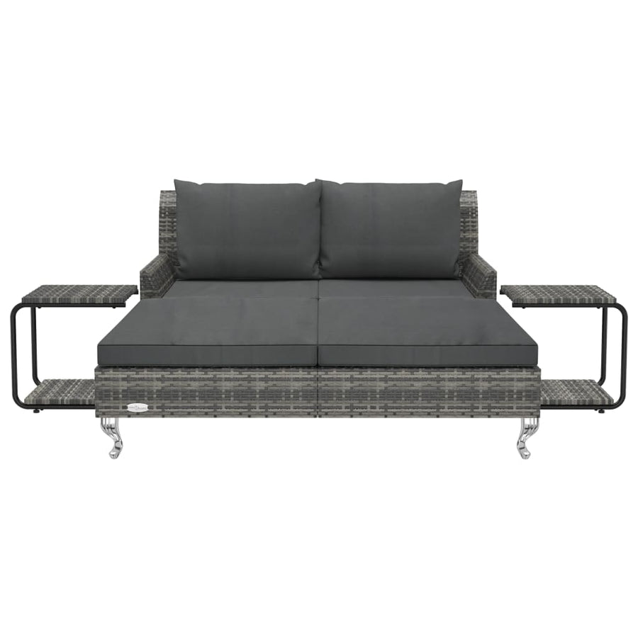Ligbed met kussens 2-persoons poly rattan grijs