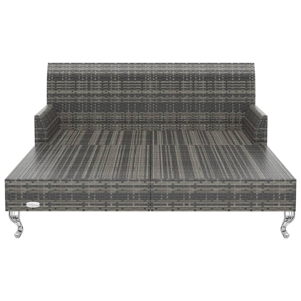 Ligbed met kussens 2-persoons poly rattan grijs