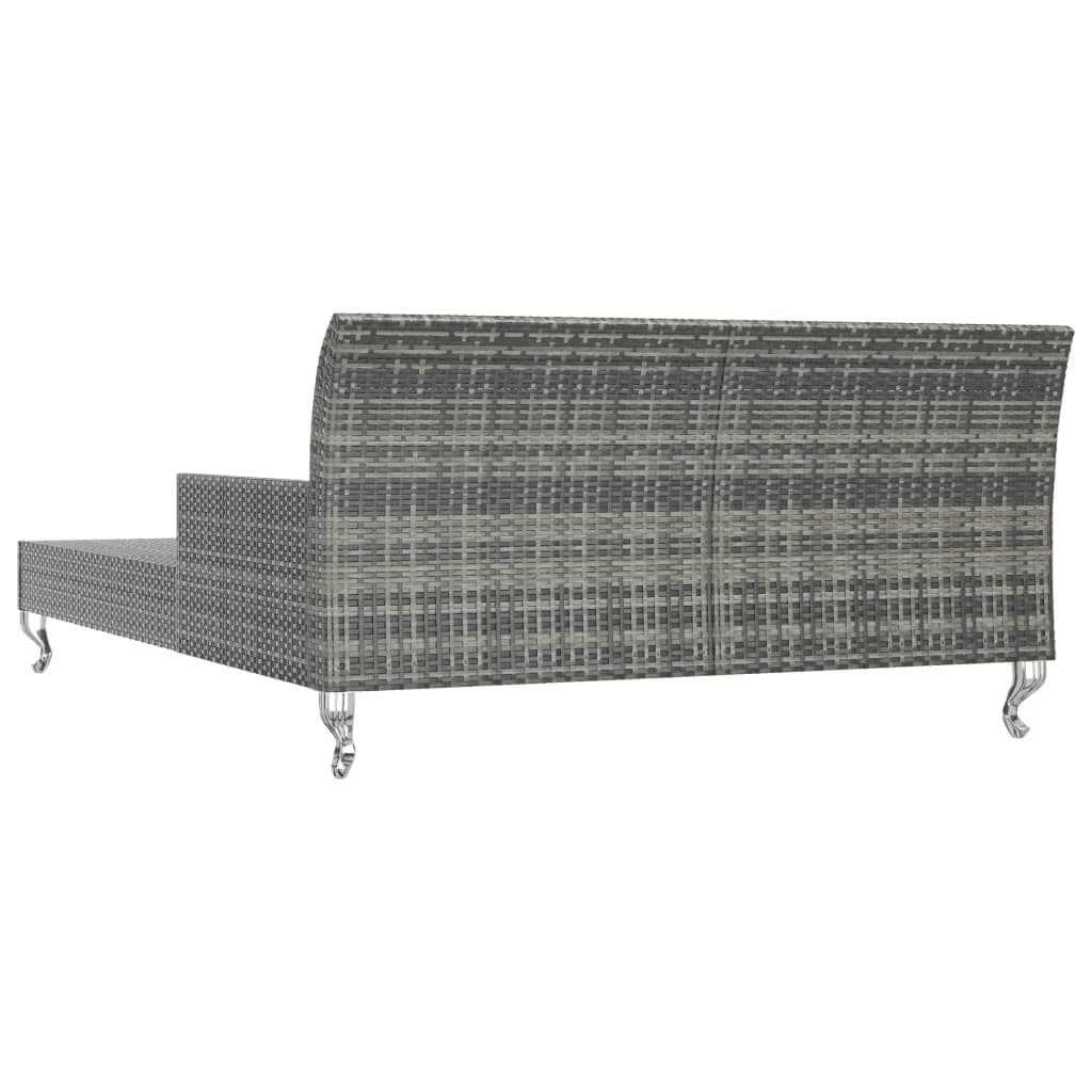 Ligbed met kussens 2-persoons poly rattan grijs
