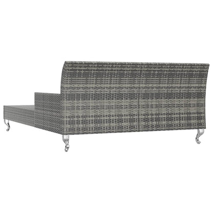 Ligbed met kussens 2-persoons poly rattan grijs