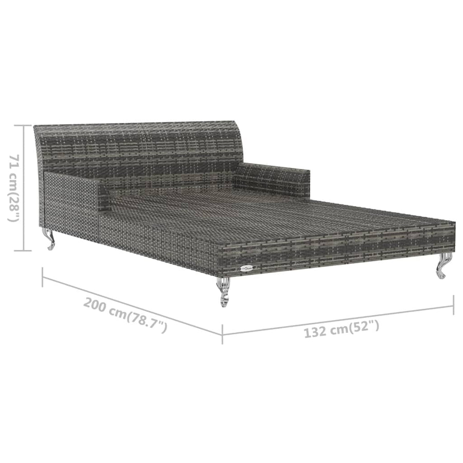 Ligbed met kussens 2-persoons poly rattan grijs