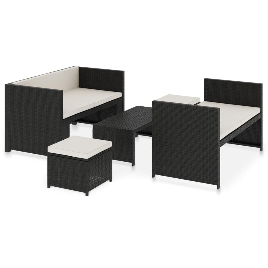 -Delige Loungeset Met Kussens Poly Rattan Zwart