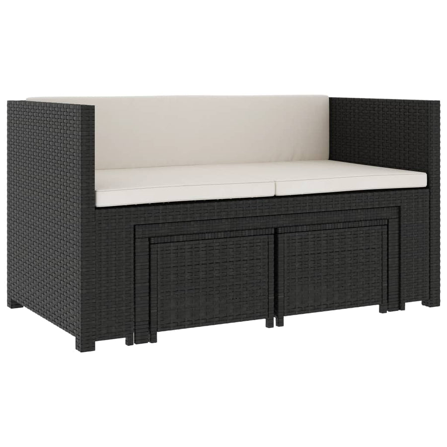 -Delige Loungeset Met Kussens Poly Rattan Zwart