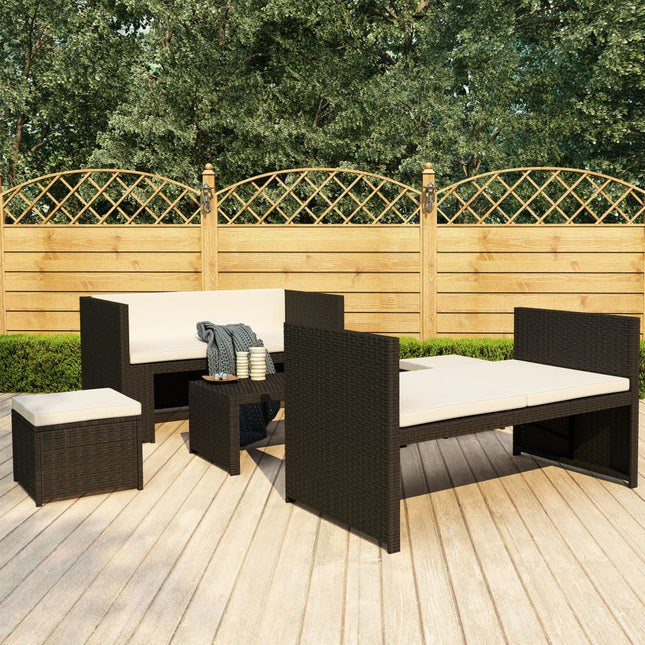 -Delige Loungeset Met Kussens Poly Rattan Zwart