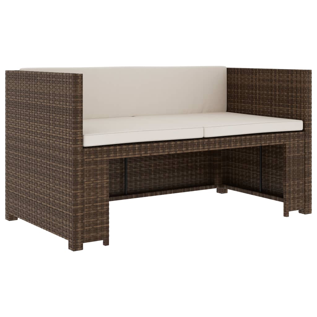 -Delige Loungeset Met Kussens Poly Rattan Bruin