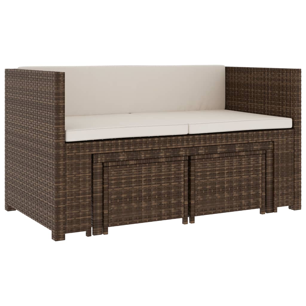 -Delige Loungeset Met Kussens Poly Rattan Bruin