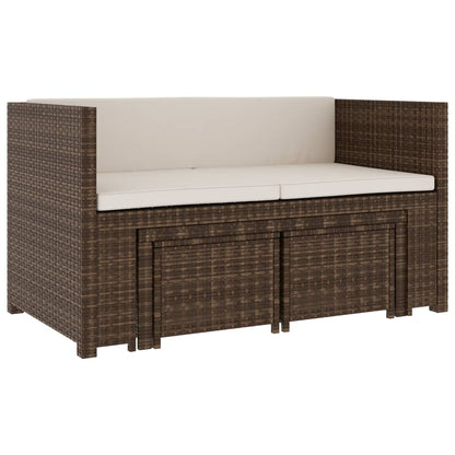 -Delige Loungeset Met Kussens Poly Rattan Bruin