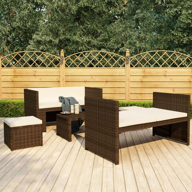 -Delige Loungeset Met Kussens Poly Rattan Bruin