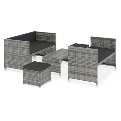 -Delige Loungeset Met Kussens Poly Rattan Grijs