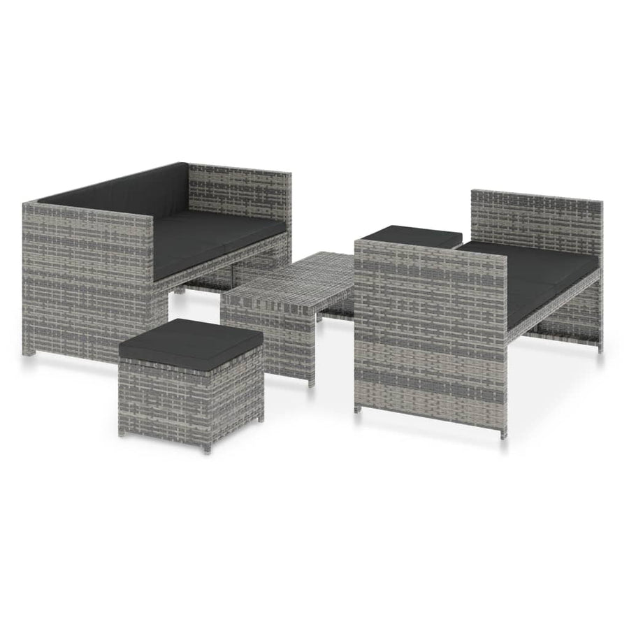 -Delige Loungeset Met Kussens Poly Rattan Grijs