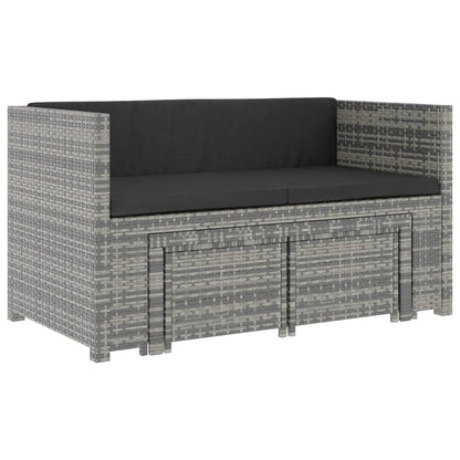 -Delige Loungeset Met Kussens Poly Rattan Grijs
