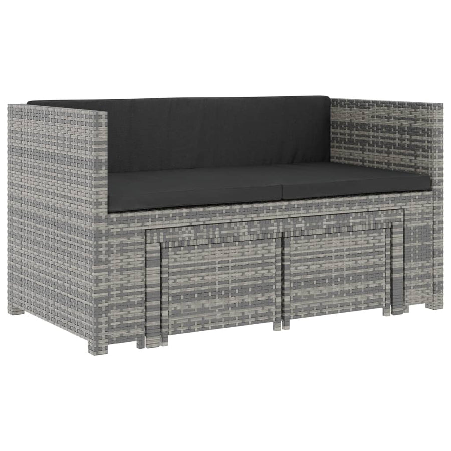 -Delige Loungeset Met Kussens Poly Rattan Grijs