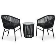 Bistroset 3-delig PE-rattan zwart met kussens