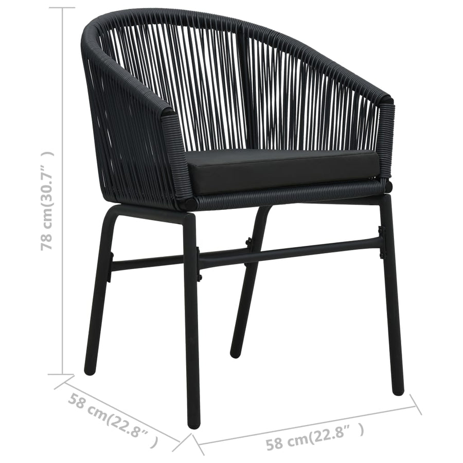 -Delige Bistroset Met Kussens Pe-Rattan Zwart