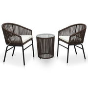 Bistroset 3-delig PE-rattan bruin met kussens