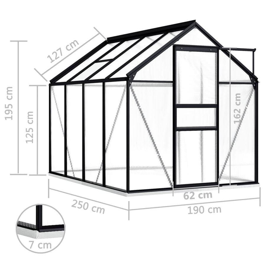 Tuinkas Met Basisframe 4,75 M² Aluminium Antracietkleurig 190 x 250 x 202 cm