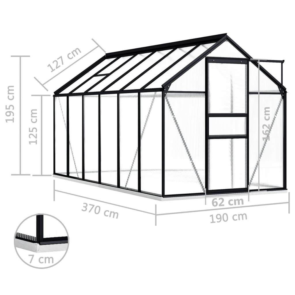 Tuinkas met basisframe 7,03 m³ aluminium antracietkleurig