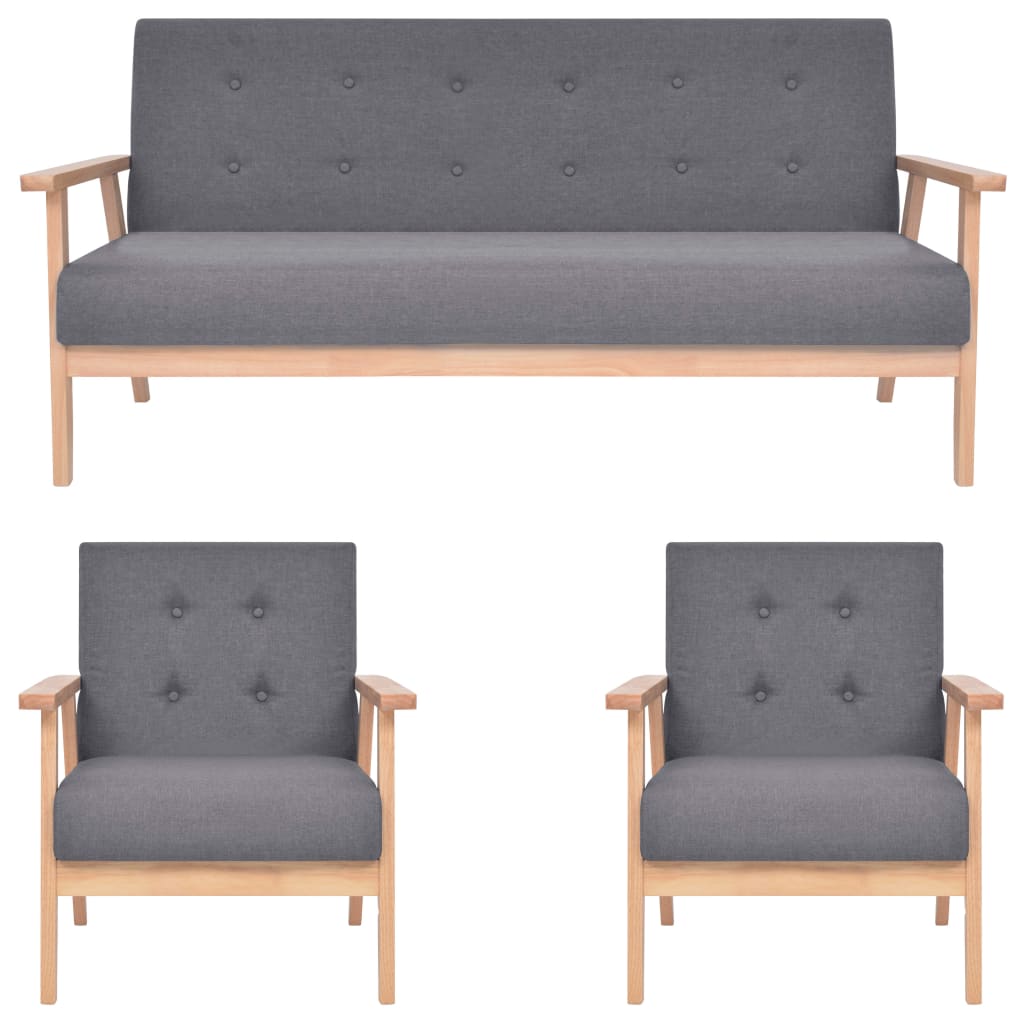3-Delig Bankstel Stof Donkergrijs 2 x fauteuils + driezitsbank