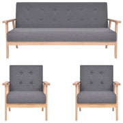 Bankstel 3-delig stof donkergrijs massief houten frame