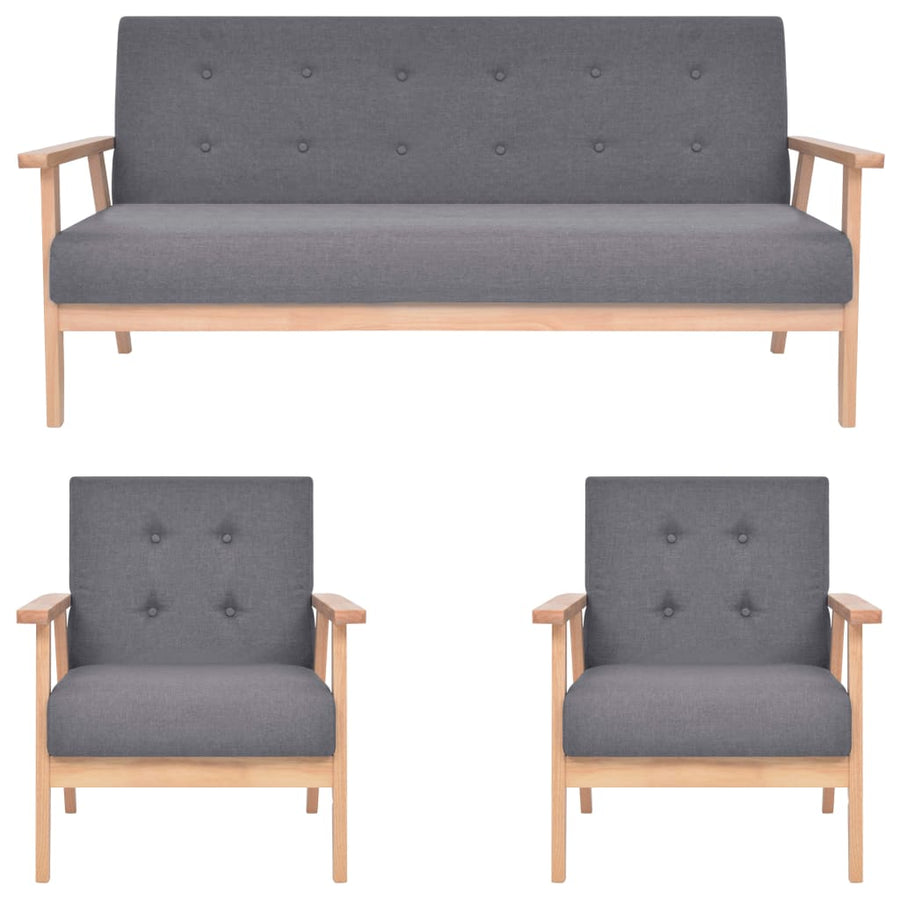 3-Delig Bankstel Stof Donkergrijs 2 x fauteuils + driezitsbank